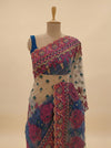 Bluish Grey Net Embroidered Saree With Unstitched Blouse