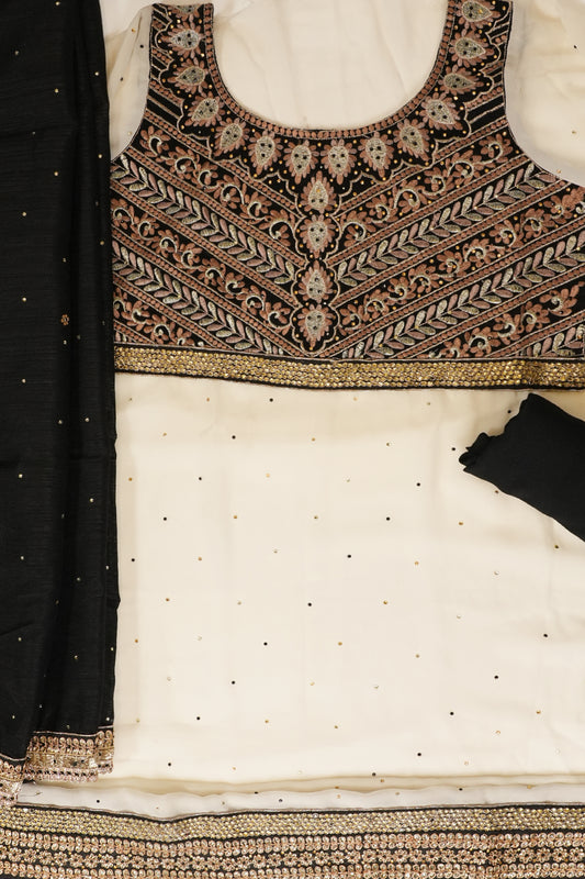 White Georgette Semi Stitched Salwar Suit With Dupatta
