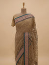 Olive Net Embroidered Saree With Unstitched Blouse