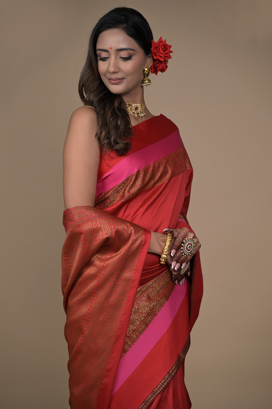 Maroon Banarasi Handloom Woven Zari Saree With Unstitched Blouse