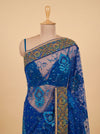 Royal Blue Net Embroidered Saree With Unstitched Blouse