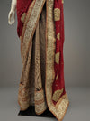 Maroon Tussar Georgette Net Embroidered Saree With Unstitched Blouse