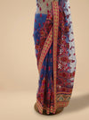 Bluish Grey Net Embroidered Saree With Unstitched Blouse