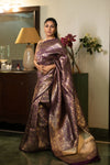 Purple Banarasi Silk Woven Zari Saree With Unstitched Blouse(Ft:-Tanishaa Mukerji)