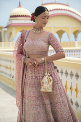 Gajari Net Lehenga Set With Readymade Blouse