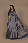 Midnight Blue Banarasi Silk Woven Zari Tanchoi Saree With Unstitched Blouse(Ft:-Ramya Sumana)