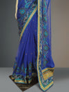 Royal Blue Chiffon Embroidered Saree With Unstitched Blouse