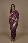 Wine Banarasi Woven Zari Saree With Unstitched Blouse