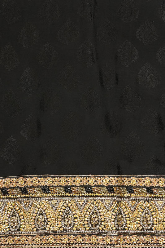 Black Chinon Unstitched Suit Salwar With Dupatta