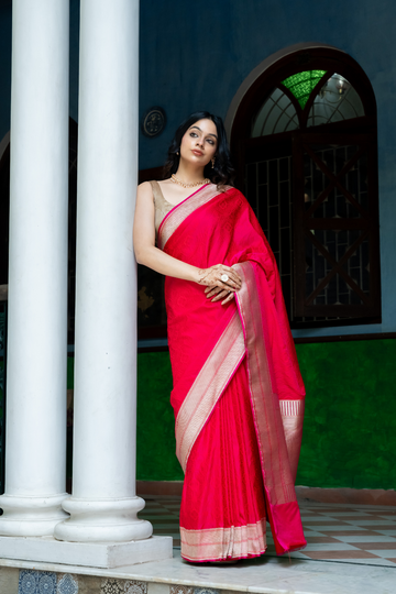 Rani Woven Zari Banarasi Silk Designer Saree With Unstitched Blouse