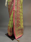 Lime Green Georgette Embroidered Saree With Unstitched Blouse