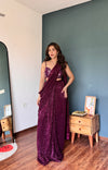 Garnet Net Pre-Draped Designer Saree With Readymade Blouse (Ft:-Review Addict)