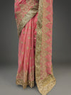 Pink Chiffon Embroidered Saree With Unstitched Blouse