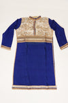 Navy Tussar Jacquard Crepe Net Semi Stitched Salwar Suit With Dupatta