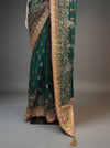 Bottle Green Crepe Embriodered Saree With Unstitched Blouse