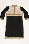 Black Tussar Jacquard Crepe Net Semi Stitched Salwar Suit With Dupatta