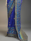 Royal Blue Chiffon Embroidered Saree With Unstitched Blouse