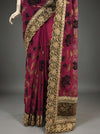 Magenta Chiffon Embroidered Saree With Unstitched Blouse