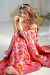 Orange Rani Satin Banarasi Woven Zari Saree With Unstitched Blouse (Ft:-Arti Chauhan)