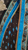 Black Chiffon Embroidered Saree With Unstitched Blouse