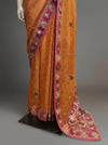 Rust Jacquard Crepe Embriodered Saree With Unstitched Blouse