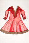 Red Net Semi Stitched Salwar Suit With Dupatta