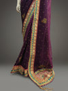 Wine Georgette Embroidered Saree With Unstitched Blouse