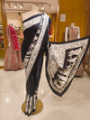 Black Satin Digital Printed Saree With Unstitched Blouse