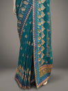 Rama Georgette Embroidered Saree With Unstitched Blouse