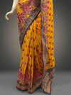 Mustard Georgette Embroidered Saree With Unstitched Blouse