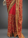 Red Georgette Embroidered Saree With Unstitched Blouse