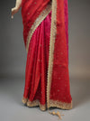 Red Rani Organza Satin Embroidered Saree With Unstitched Blouse