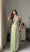 Sea Green Tissue Pre-Draped Designer Saree With Readymade Blouse (Ft. Swati Rathi)