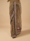 Olive Net Embroidered Saree With Unstitched Blouse