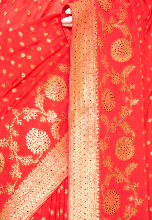 Rani Khaddi Georgette Woven Saree With Unstitched Blouse