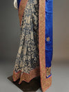Royal Tussar Satin Net Embroidered Saree With Unstitched Blouse