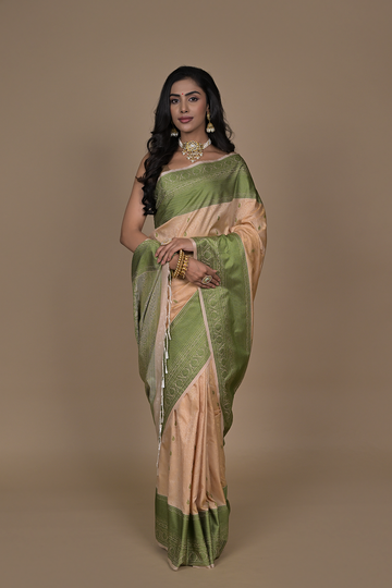 Tussar Banarasi Woven Zari Banarasi Silk Saree With Unstitched Blouse