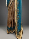Rama Georgette Embroidered Saree With Unstitched Blouse