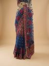 Bluish Grey Net Embroidered Saree With Unstitched Blouse