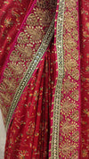 Maroon Crepe Embroidered Saree With Unstitched Blouse