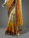 Omray Rust Georgette Embriodered Saree With Unstitched Blouse