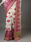 Off White Chiffon Embriodered Saree With Unstitched Blouse