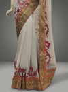 White Chiffon Embroidered Saree With Unstitched Blouse