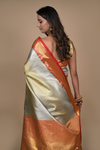 Grey Woven Zari  Banarasi Silk Designer Saree With Unstitched Blouse