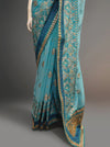 Tea Green Chiffon Embriodered Saree With Unstitched Blouse