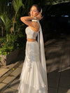 White Chinon Lehenga Set And Net Dupatta With Readymade Blouse (Ft. krystle Dsouza)