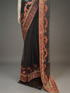 Black Chiffon Embroidered Saree With Unstitched Blouse