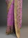 Mauve Chiffon Embroidered Saree With Unstitched Blouse