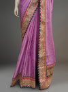 Mauvish Gajari Jacquard Chiffon Embroidered Saree With Unstitched Blouse