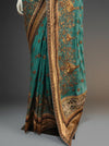 Mint Green Crepe Embroidered Saree With Unstitched Blouse